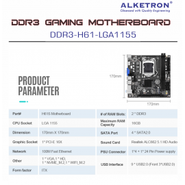 DDR3 Motherboard - Intel H61 Chipset 1155 Socket